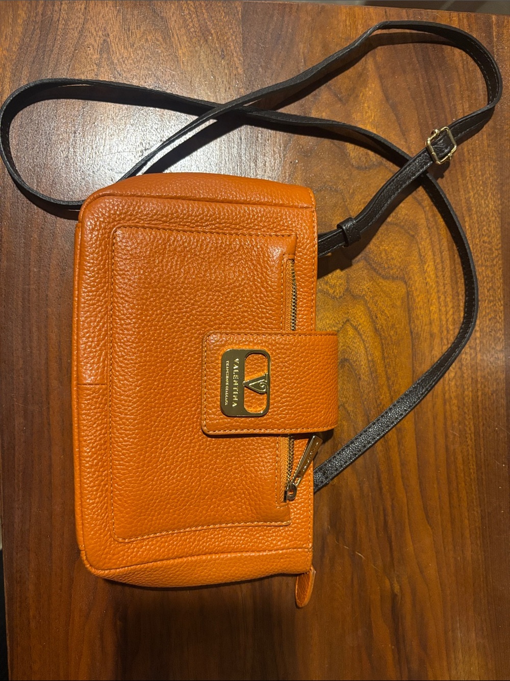 Valentino Orange Leather Crossbody Bag - Compact Everyday Shoulder Bag
